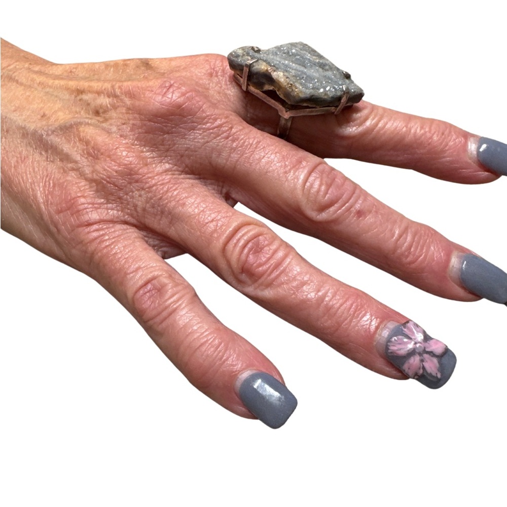 Gray Quartz Stone Statement Ring - image 2